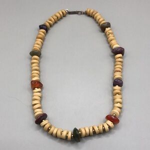 Vintage Dauplaise wooden and gemstone beads boho free spirit style necklace